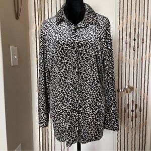Kathi Lee Collection Button Down Long Sleeve Blouse Womens Leopard Print…
